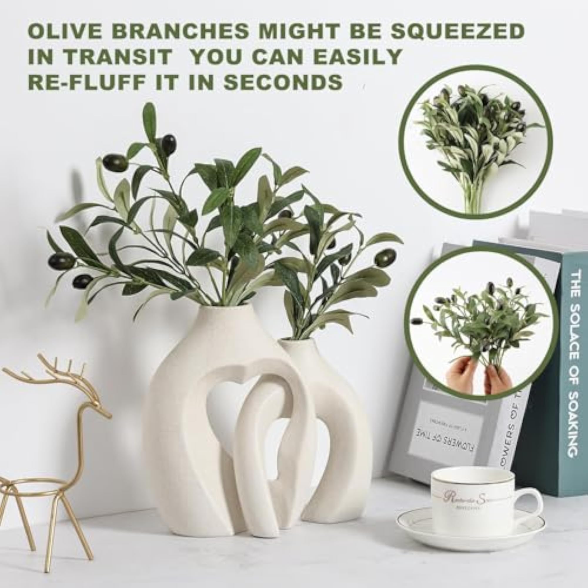 10pcs Faux Olive Leaves Stems Artificial Branches